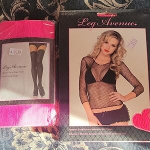 Leg Avenue Hot PINK Fishnet Top with Pink Thigh Highs